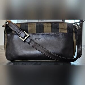 Fendi Striped Leather Crossbody Bag - Black and Brown